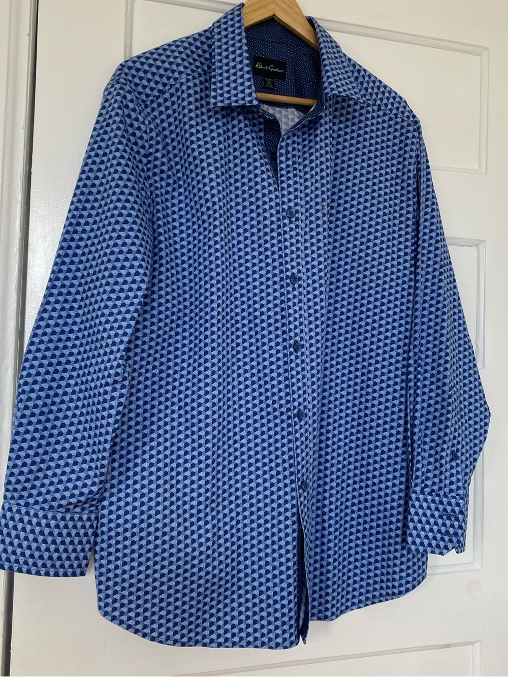 Robert Graham crisp cotton button down blue geometric print